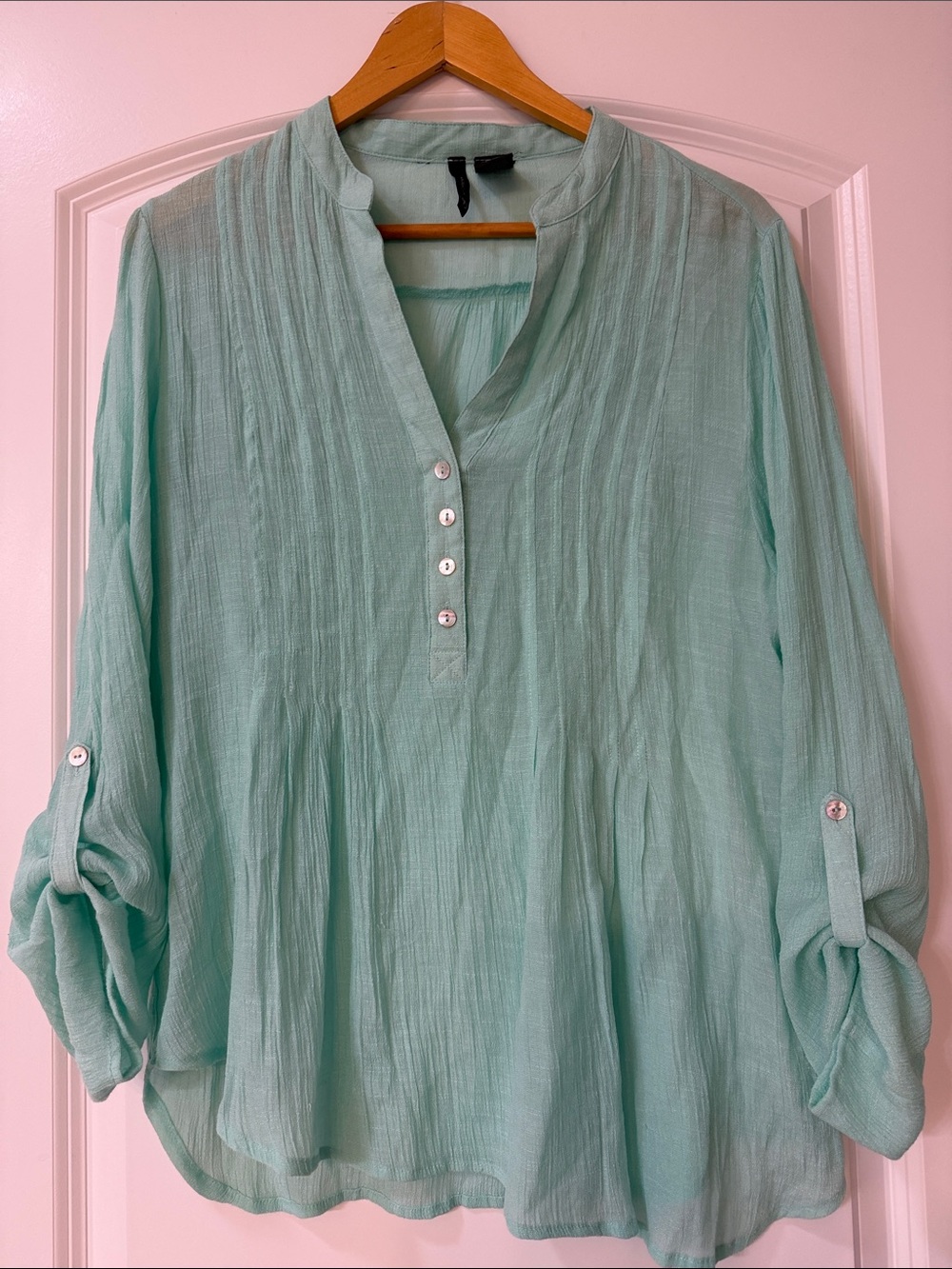 new directions Mint Green Lightweight Gauze Henley Tunic